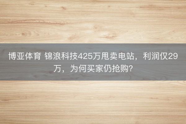 博亚体育 锦浪科技425万甩卖电站，利润仅29万，为何买家仍抢购？