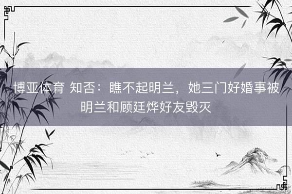博亚体育 知否:瞧不起明兰,她三门好婚事被明兰和顾廷烨好友毁灭