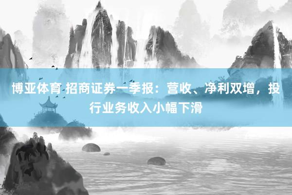 博亚体育 招商证券一季报：营收、净利双增，投行业务收入小幅下滑